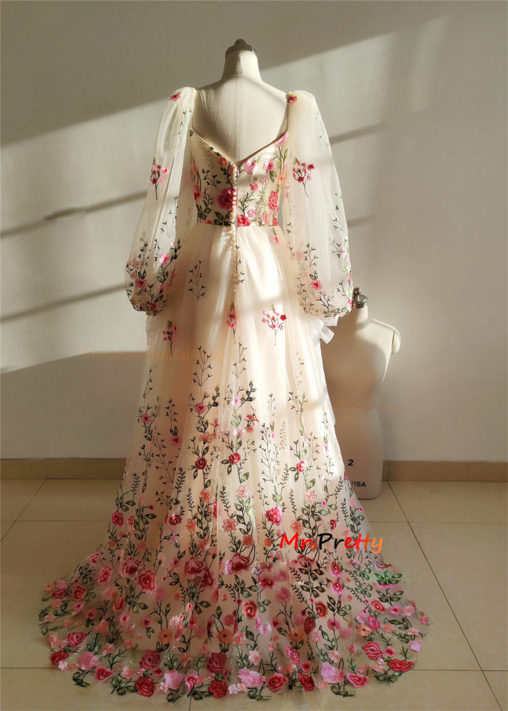 Light Champagne Floral Lace Wedding Dress