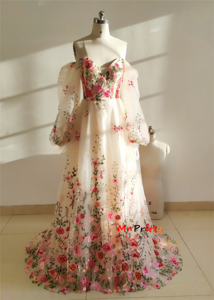 Light Champagne Floral Lace Wedding Dress