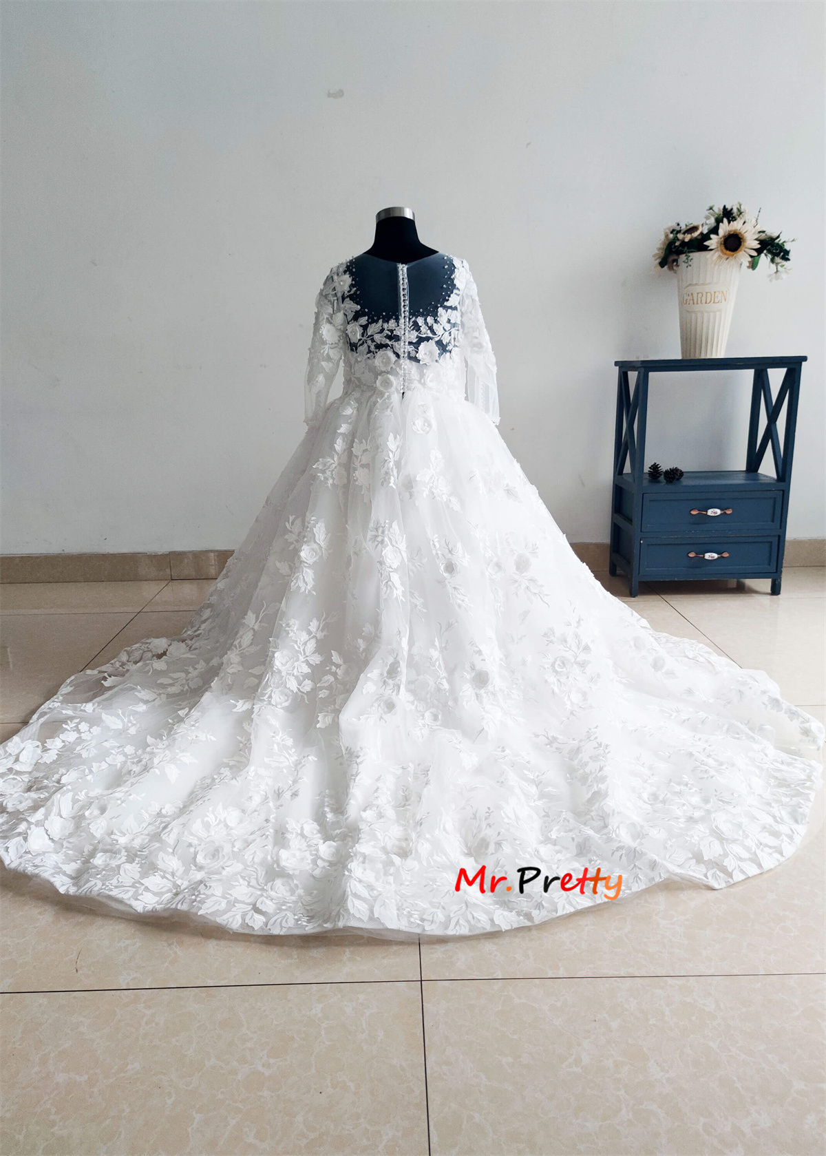 White  3D Lace Flower Girl Dress/Girls Communion Dress