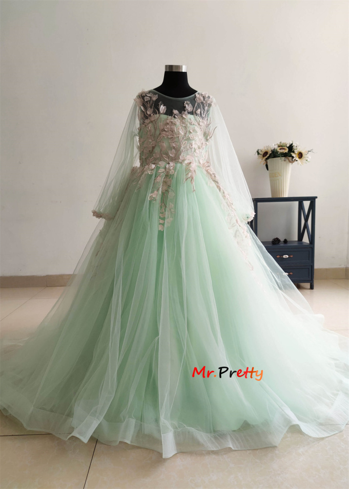 Light Green Flower Lace Flower Girl Dress