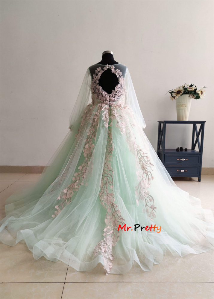 Light Green Flower Lace Flower Girl Dress