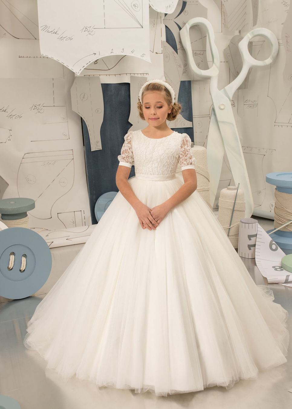 Ivory Beaded Lace Flower Girl Dress/Pageant Dress