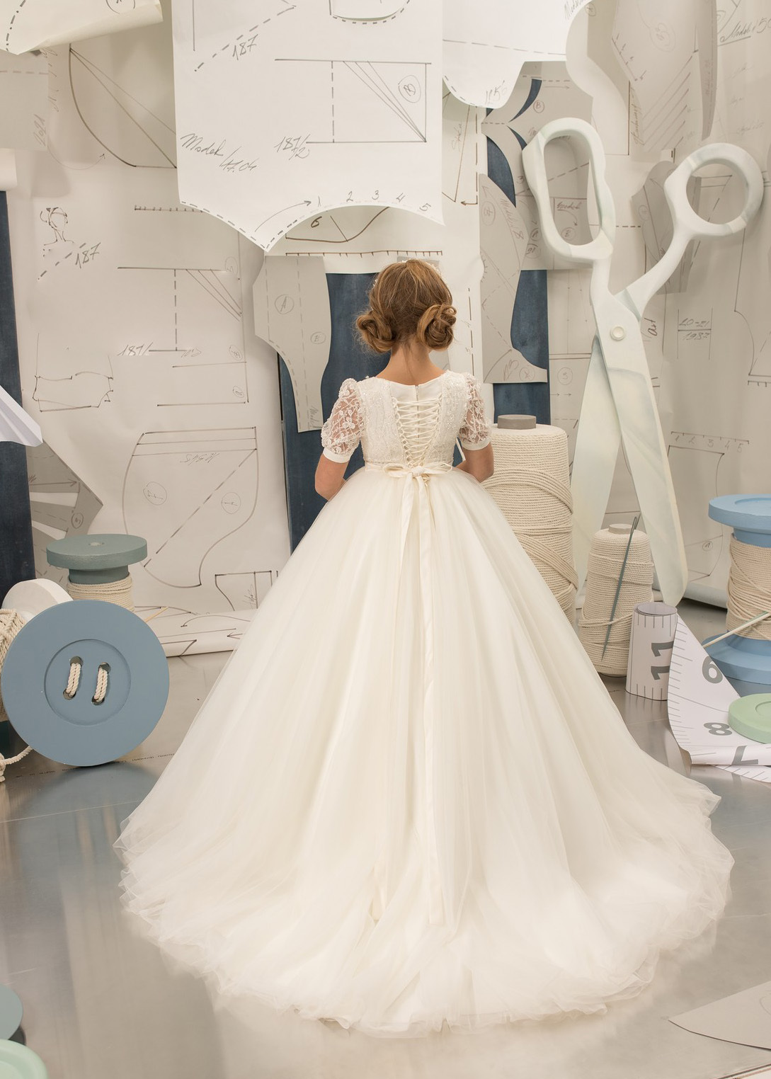 Ivory Beaded Lace Flower Girl Dress/Pageant Dress