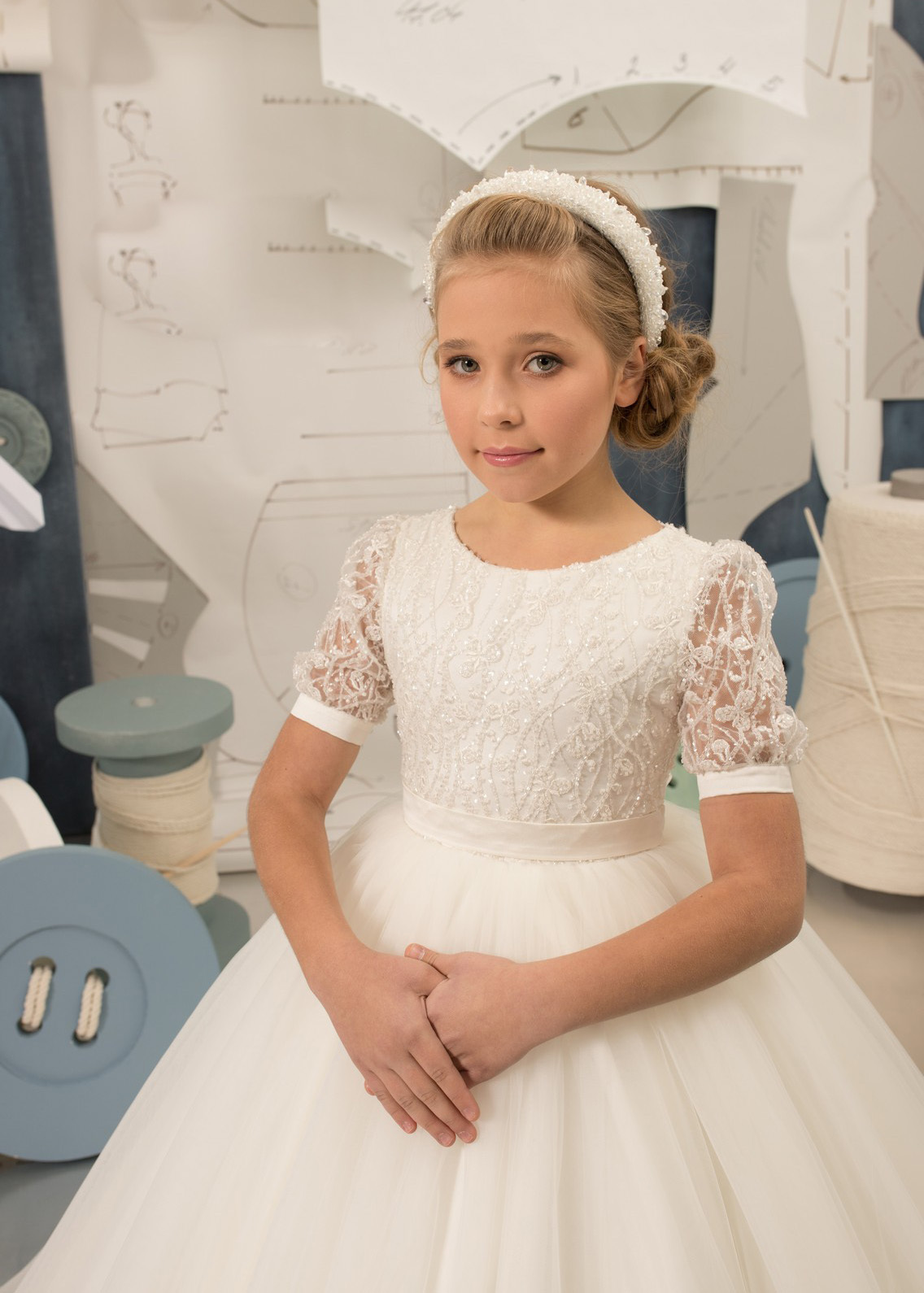 Ivory Beaded Lace Flower Girl Dress/Pageant Dress