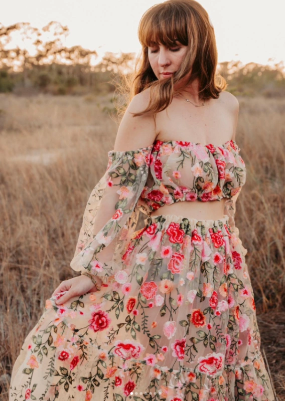 2 Pieces Floral Maternity Dress/Photoshoot Dresses
