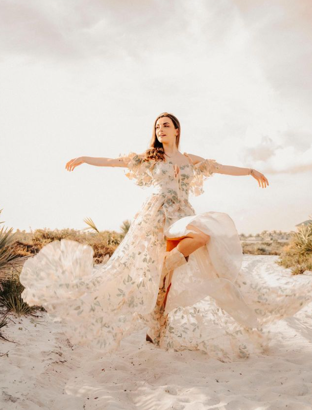 Green Floral Lace Tulle Slit Babyshower Dress/PhotoShoot Dress