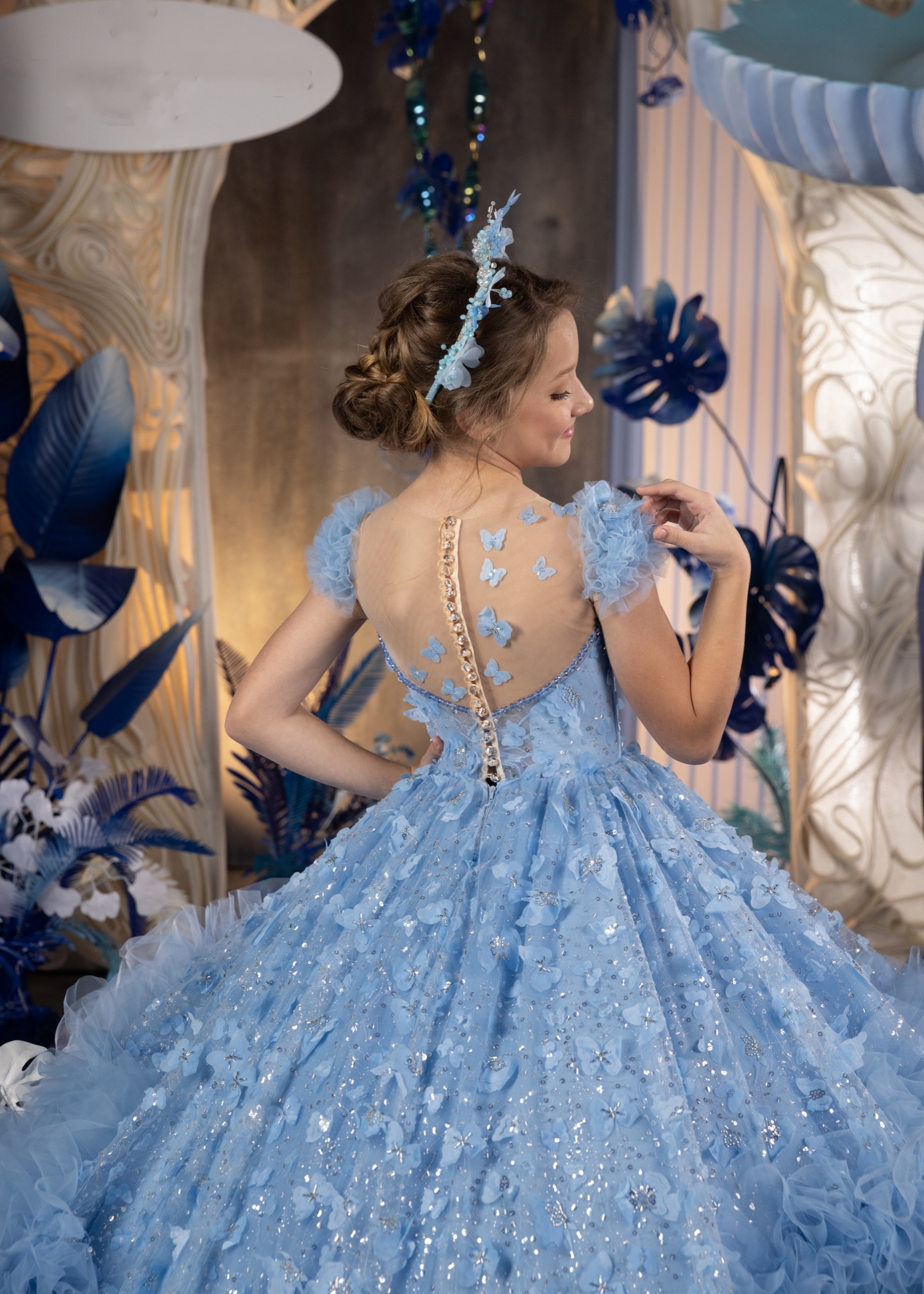 Blue Ruffled Tulle Pageant Dress/Girls Party Dress