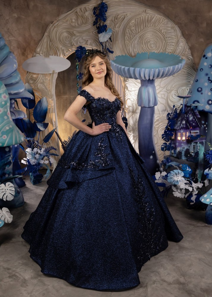 Navy Blue Sparkle Junior Girls Pageant Dress/Girls Party Dress