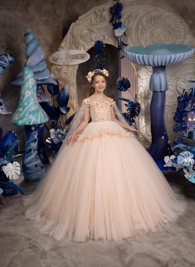 Light Champagne Floral Lace Pageant Dress/Girls Party Dress