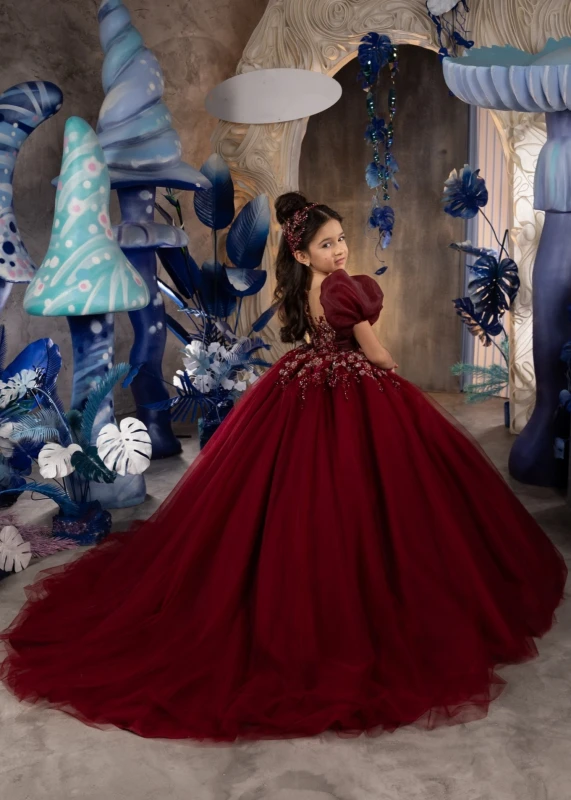 Dark Red Pageant Dress/Girls Party Dress