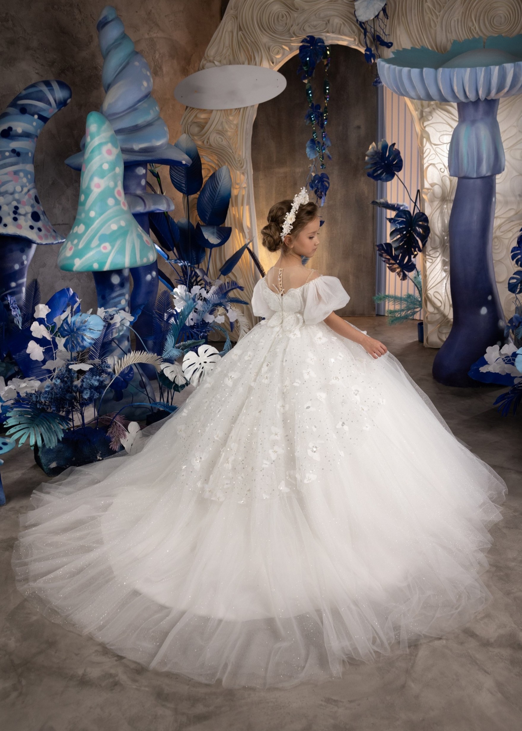 White Sparkle Pageant Dress/Girls Party Dress