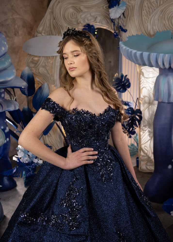 Navy Blue Sparkle Junior Girls Pageant Dress/Girls Party Dress