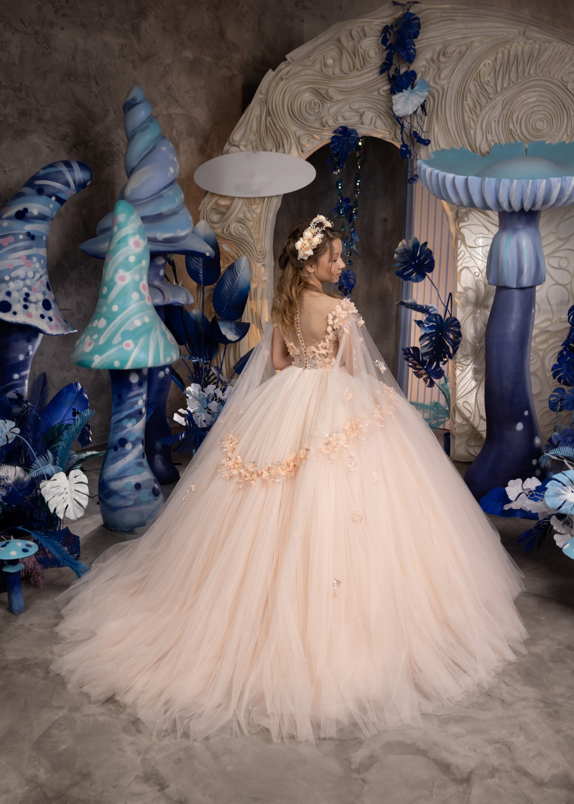 Light Champagne Floral Lace Pageant Dress/Girls Party Dress