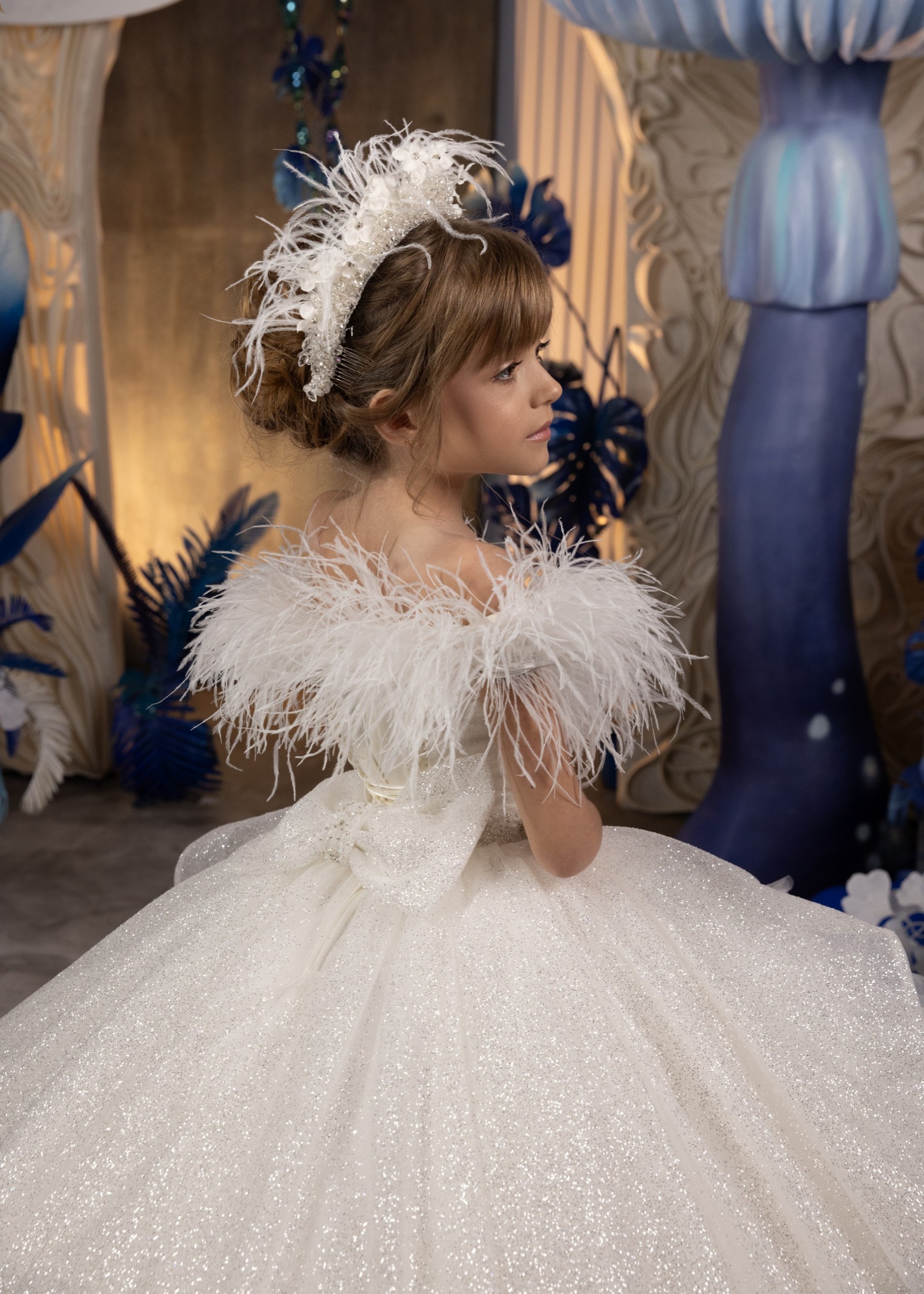 White Sparkle Pageant Dress/Girls Party Dress