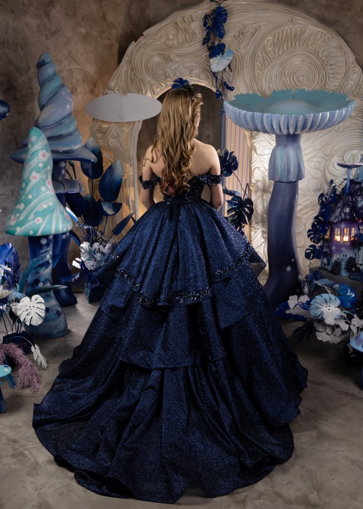 Navy Blue Sparkle Junior Girls Pageant Dress/Girls Party Dress