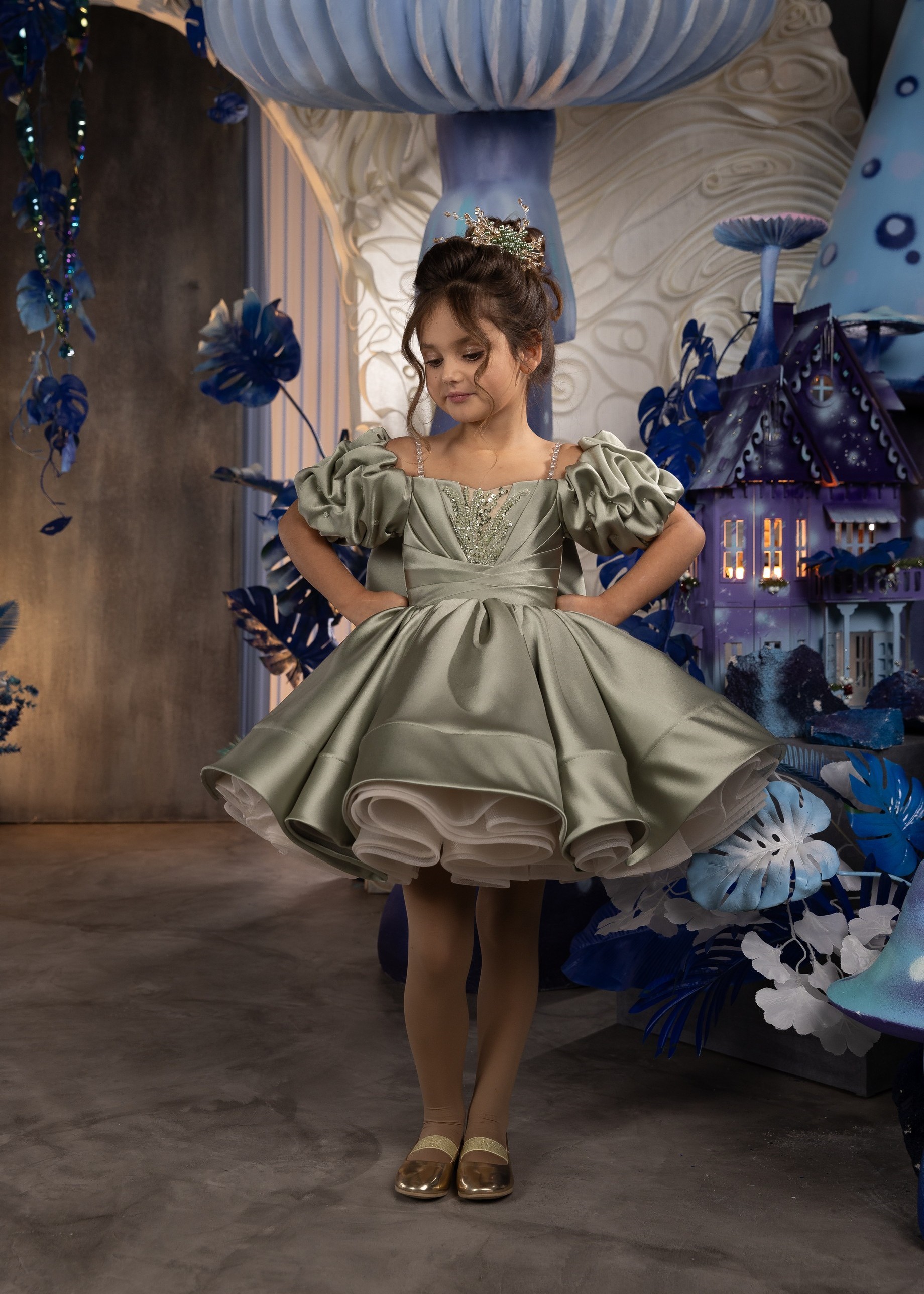 Dusty Green Short Pageant Dress/Girls Party Dress