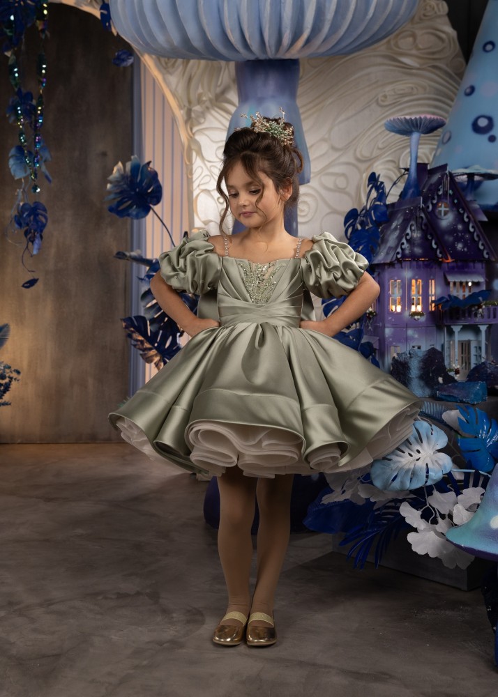 Dusty Green Short Pageant Dress/Girls Party Dress