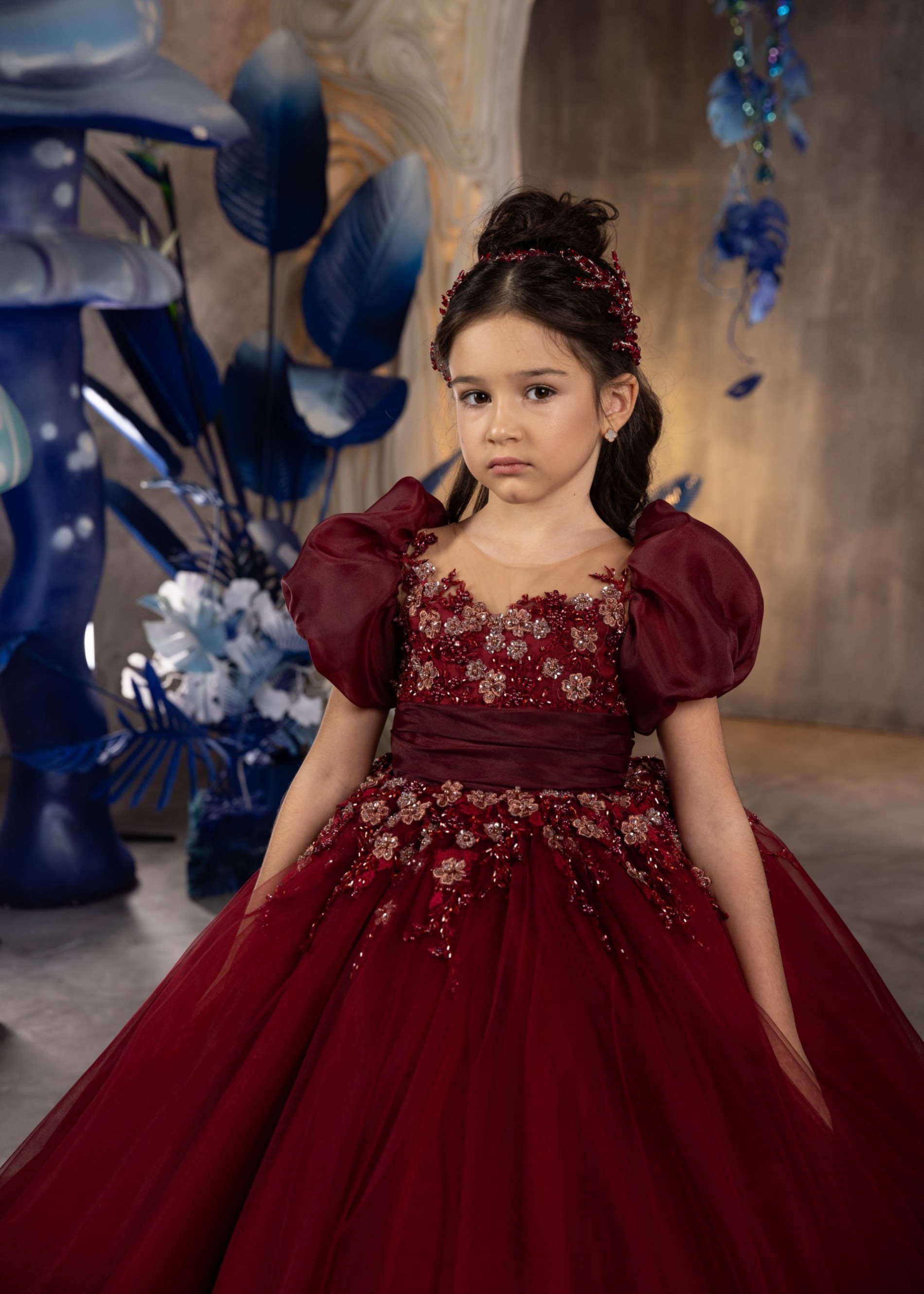 Dark Red Pageant Dress/Girls Party Dress