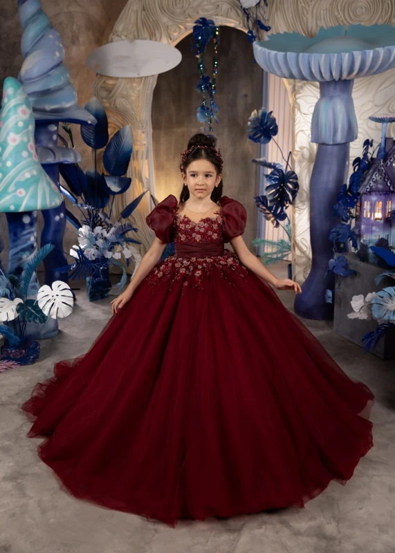 Dark Red Pageant Dress/Girls Party Dress
