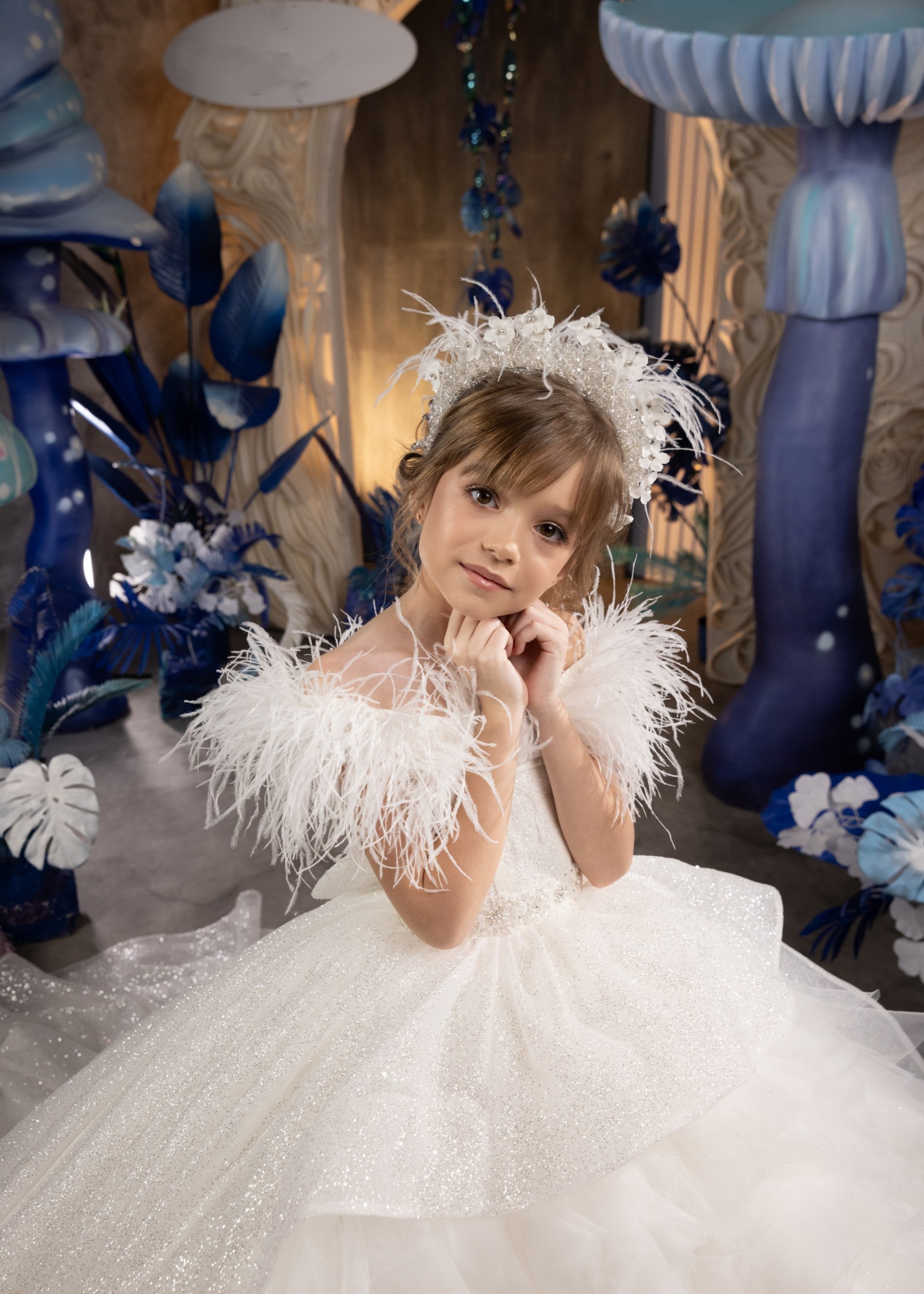 White Sparkle Pageant Dress/Girls Party Dress
