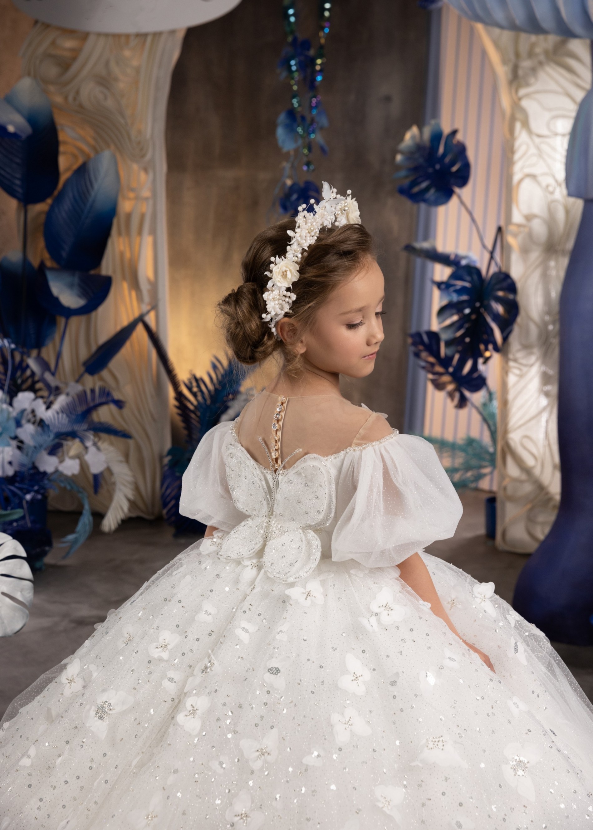 White Sparkle Pageant Dress/Girls Party Dress