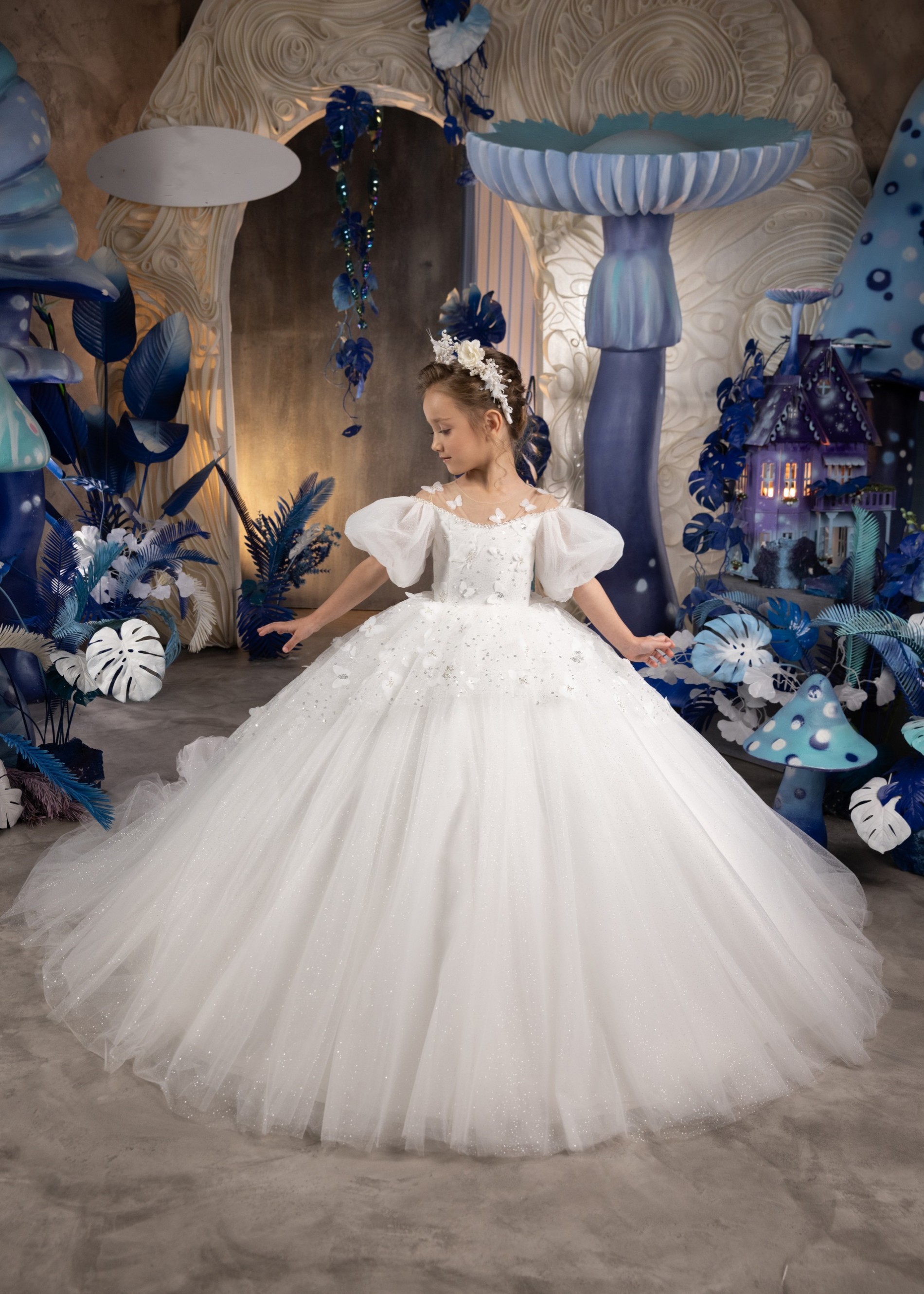 White Sparkle Pageant Dress/Girls Party Dress