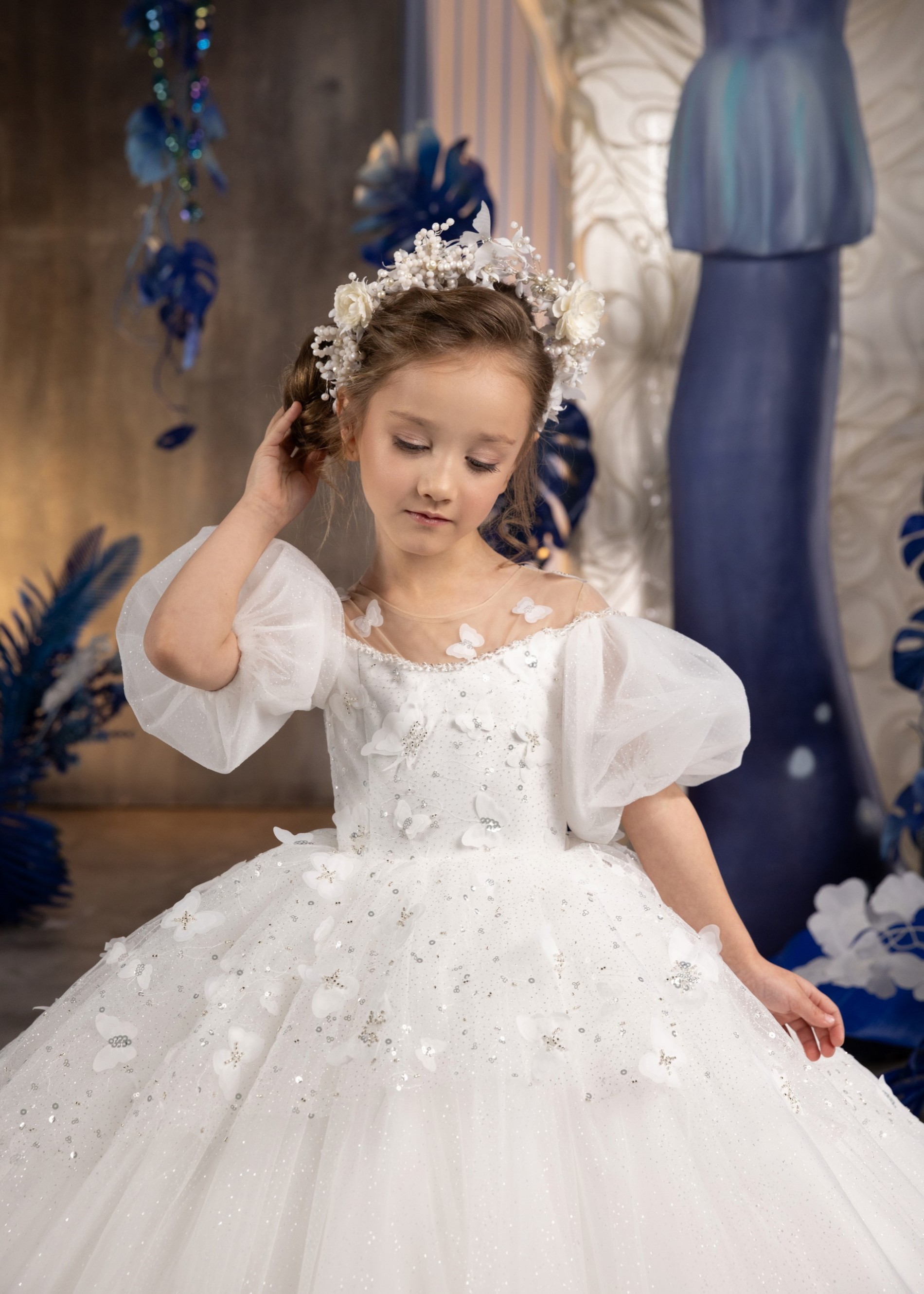 White Sparkle Pageant Dress/Girls Party Dress
