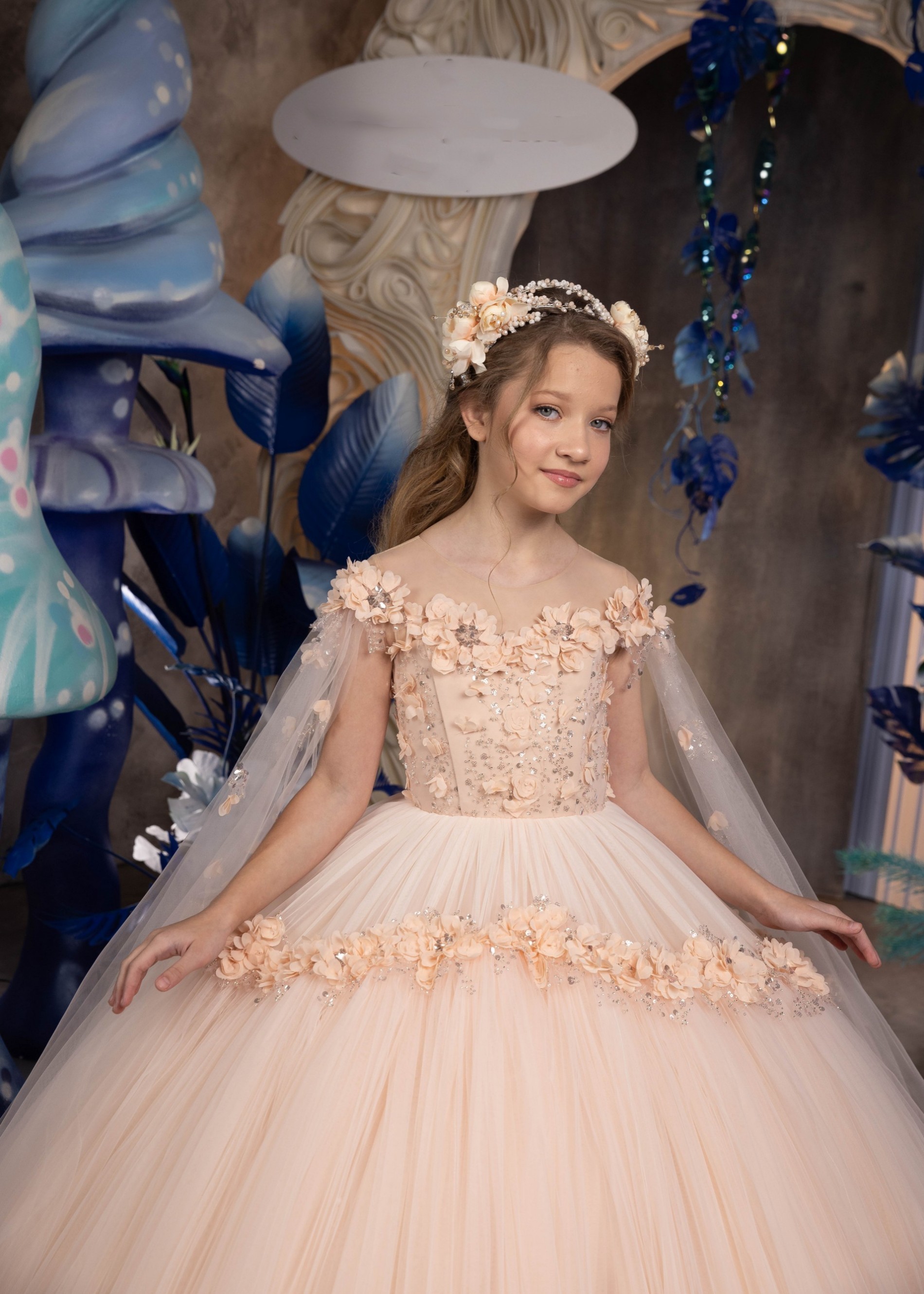 Light Champagne Floral Lace Pageant Dress/Girls Party Dress
