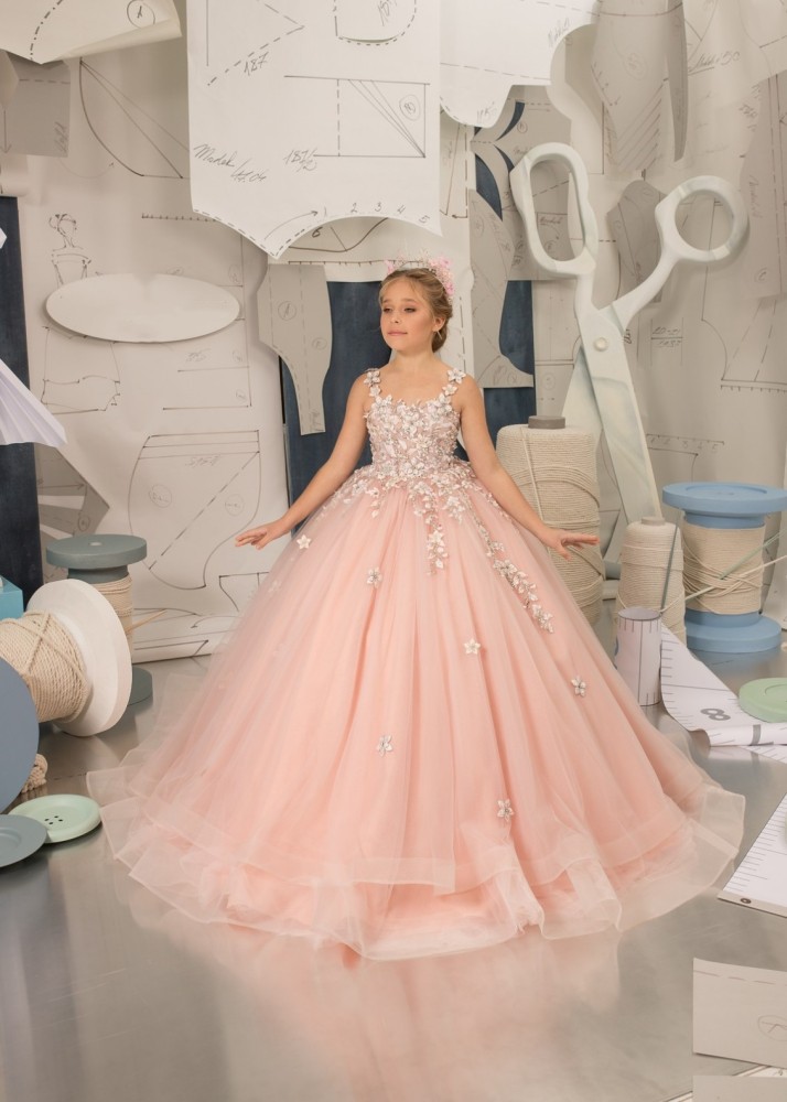 Blush Pink Tulle Lace Flower Girl Dress