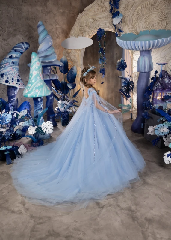 Blue Beaded Lace Pageant Dress/Girls Party Dress
