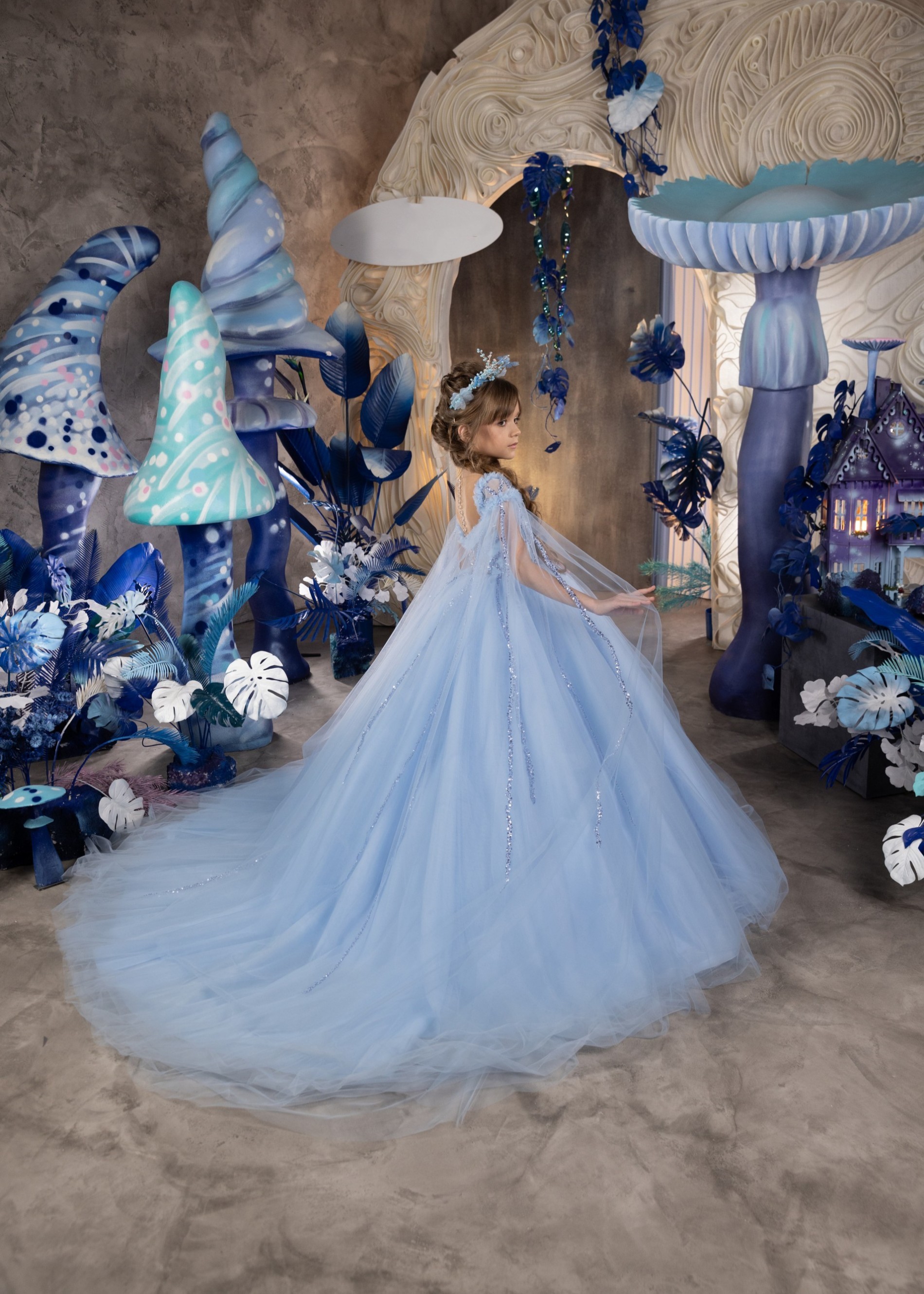Blue Beaded Lace Pageant Dress/Girls Party Dress