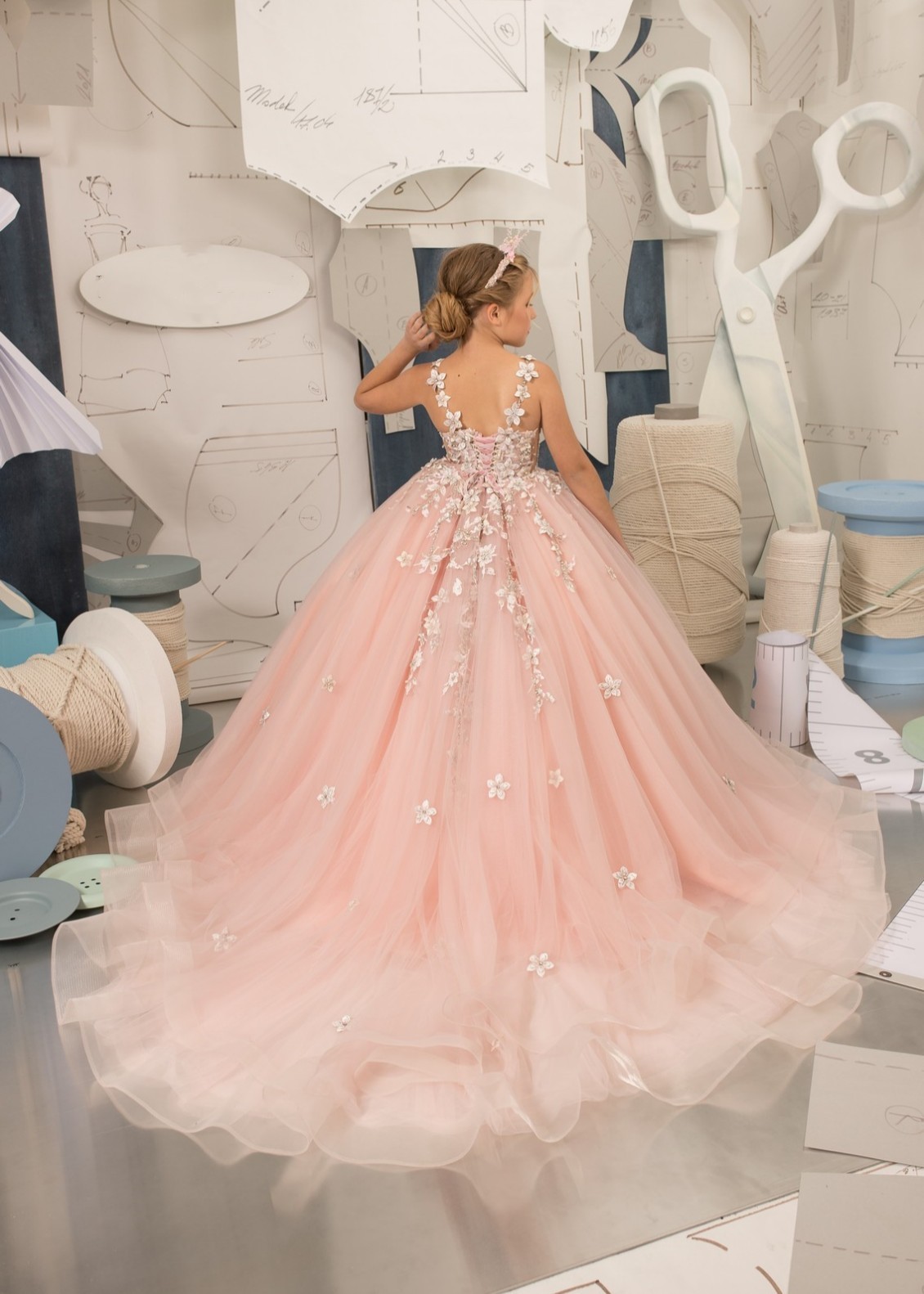 Blush Pink Tulle Lace Flower Girl Dress