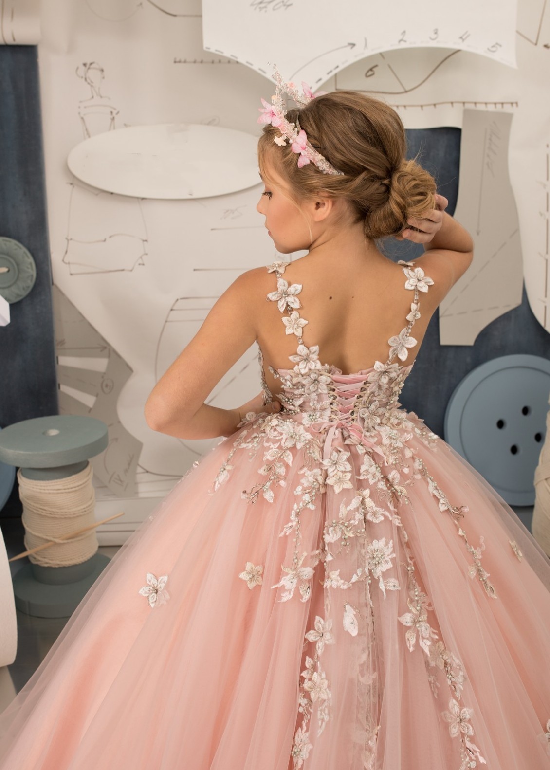 Blush Pink Tulle Lace Flower Girl Dress
