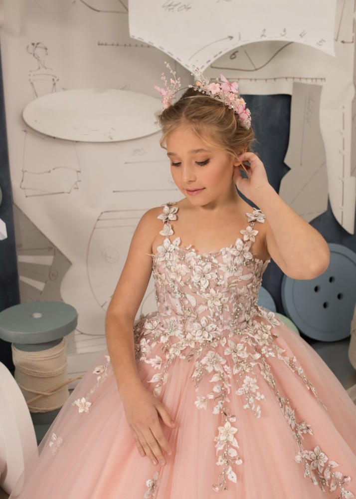 Blush Pink Tulle Lace Flower Girl Dress