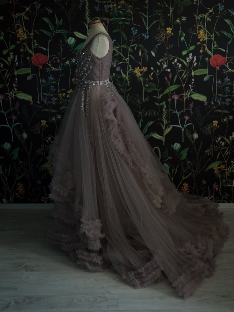 Grey Beaded Top  Photoshoot Dress/Prom Dress