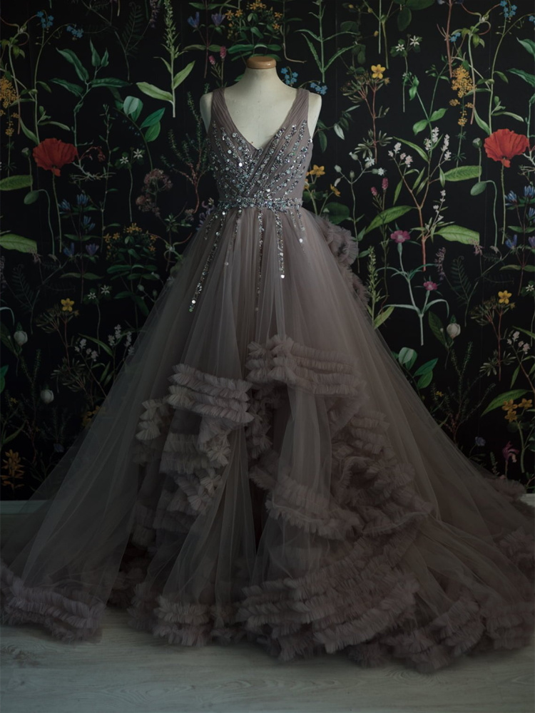 Grey Beaded Top  Photoshoot Dress/Prom Dress