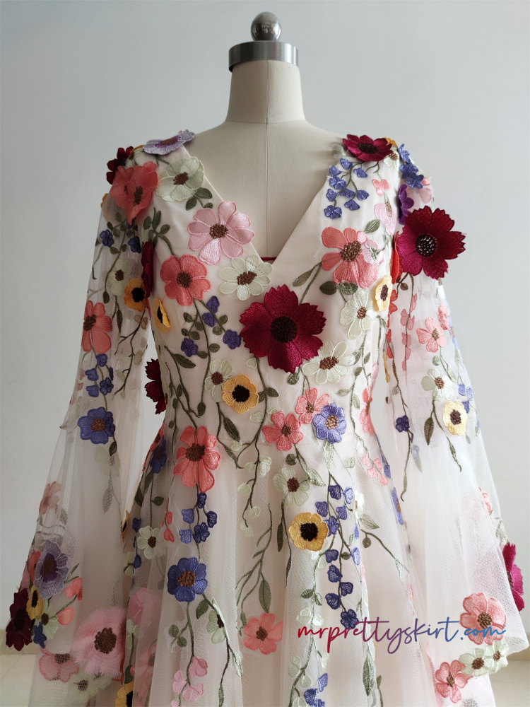 Light Champagne Floral Popular Wedding Dress