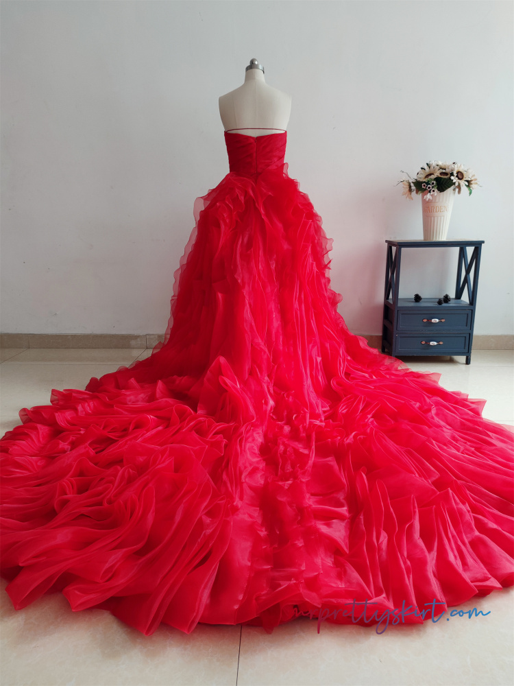 Red Organza Luxury Photo Shoot Dress/Wedding Dress