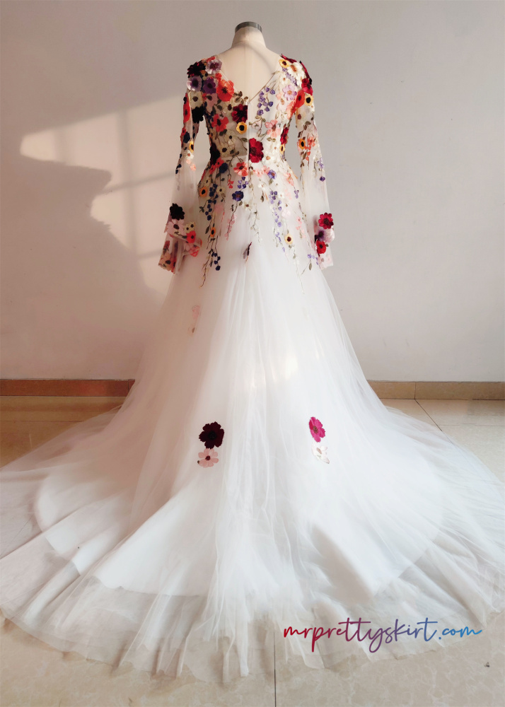 White Floral Popular Wedding Dress
