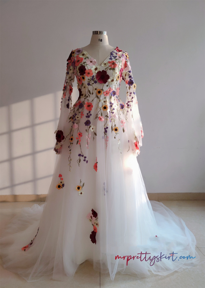 White Floral Popular Wedding Dress
