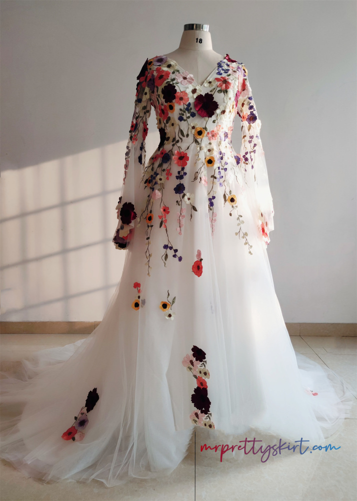 White Floral Popular Wedding Dress