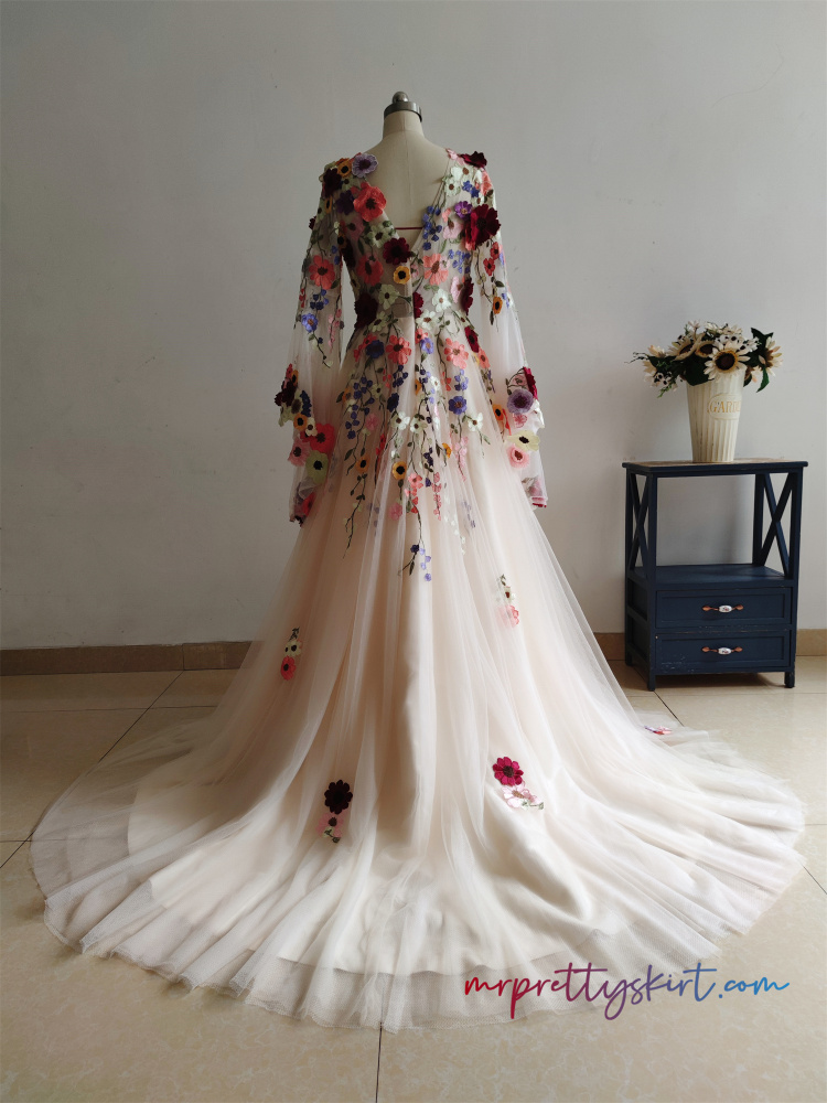 Light Champagne Floral Popular Wedding Dress
