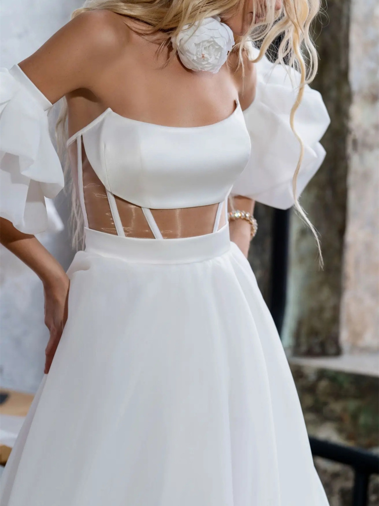 White Satin Simple Wedding Dress