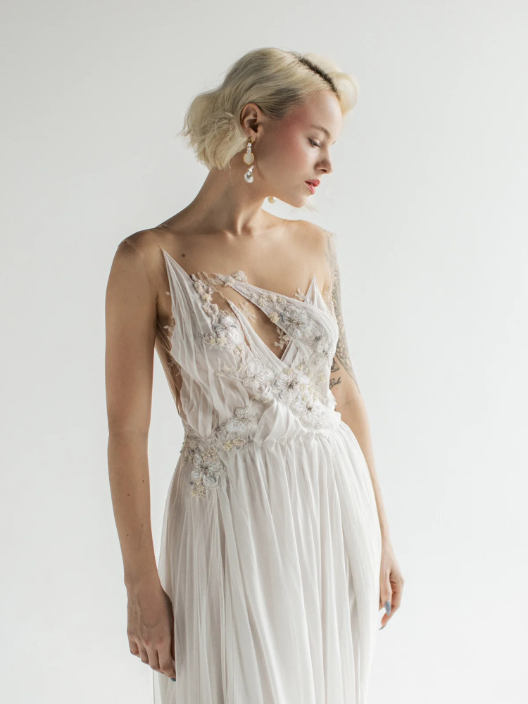 Ivory Chiffon Beaded Sexy Wedding Dress
