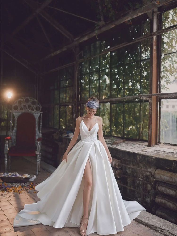White Satin Sexy Wedding Dress
