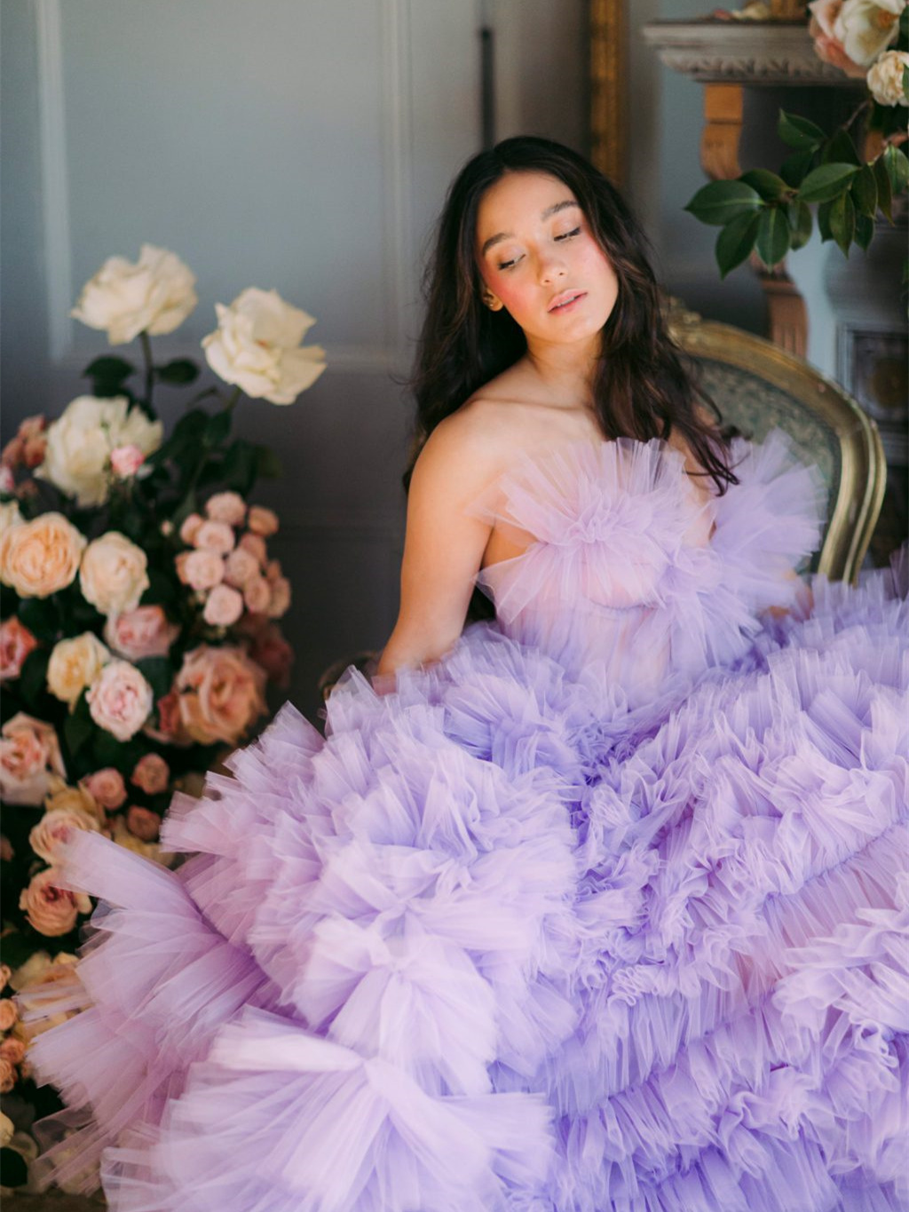 Purple  Ruffled Tulle Photoshoot Dress
