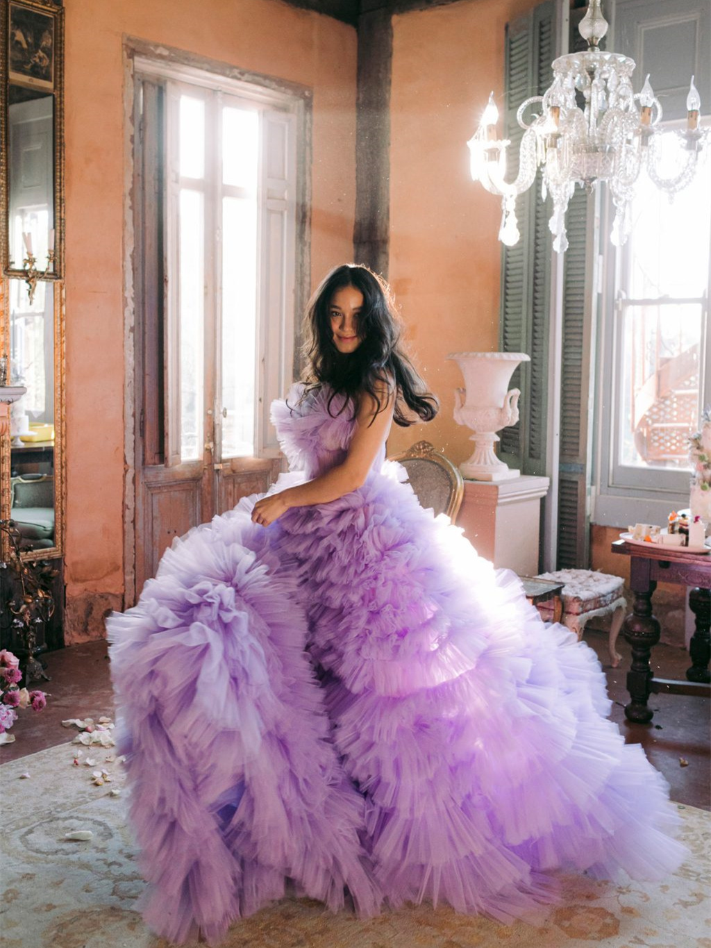 Purple  Ruffled Tulle Photoshoot Dress