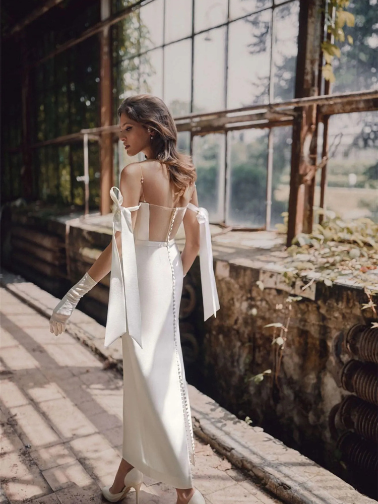 White Satin Short Sexy Wedding Dress