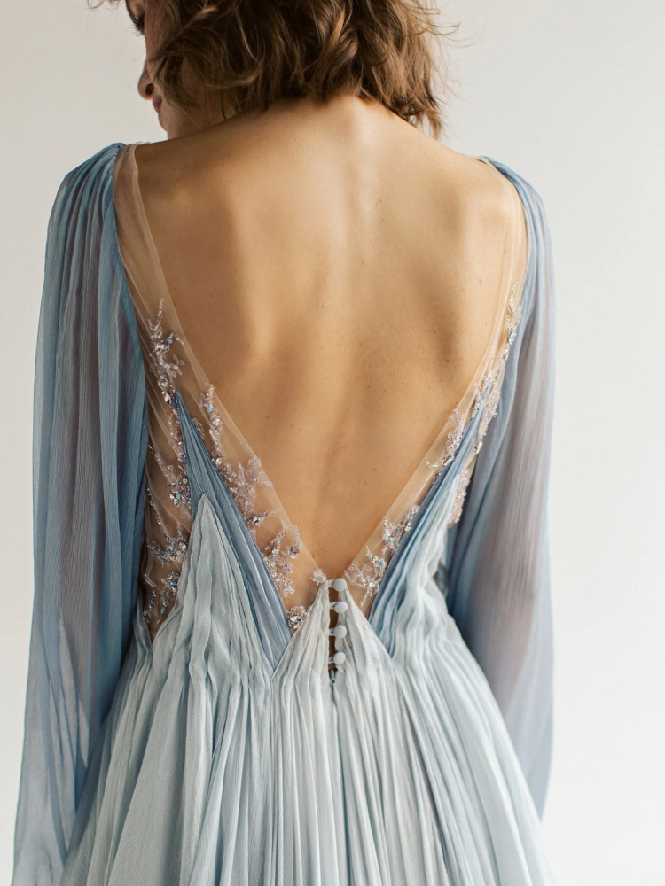Dusty Blue Silk Chiffon Sexy Wedding Dress