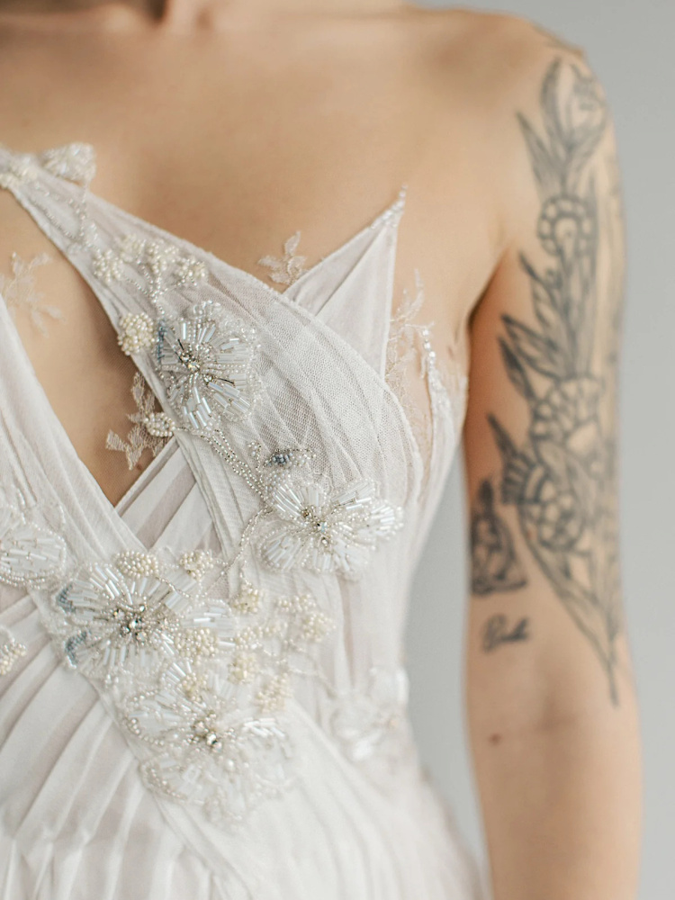 Ivory Chiffon Beaded Sexy Wedding Dress